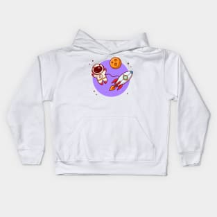 Cute Astronaut Floating With Rocket On Space Cartoon Vector Icon Illustration Kids Hoodie